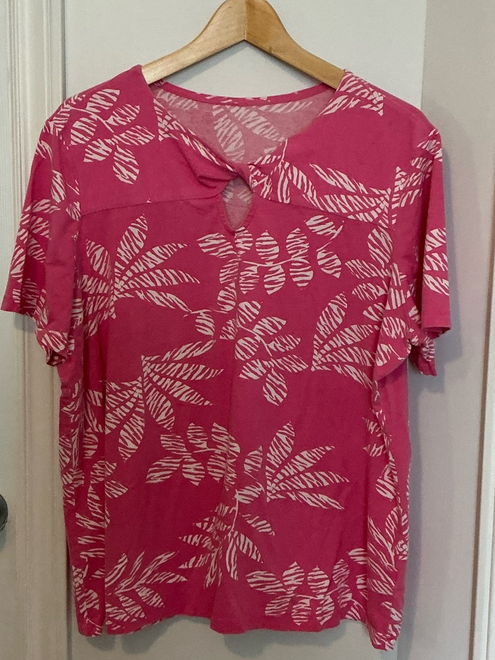 Pink Tropical Print Short-Sleeve Top
